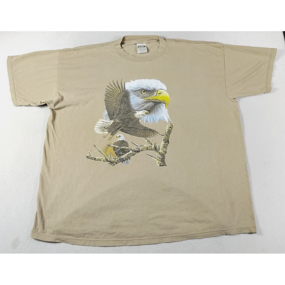 Vintage Tultex Shirt Mens 3XL Beige Bald Eagle Wildlife Nature Outdoors Casual